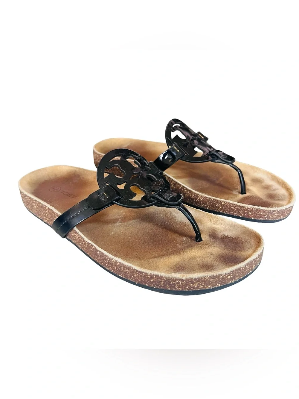 Tory Burch Women’s Sz 9.5 Cloud Sandals Black Patent Leather